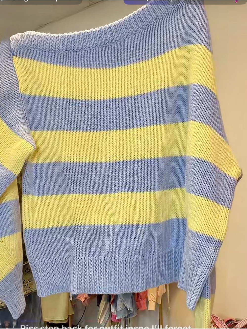 Wishlist Off-the-Shoulder Striped Sweater in Pastel Blue and Yellow